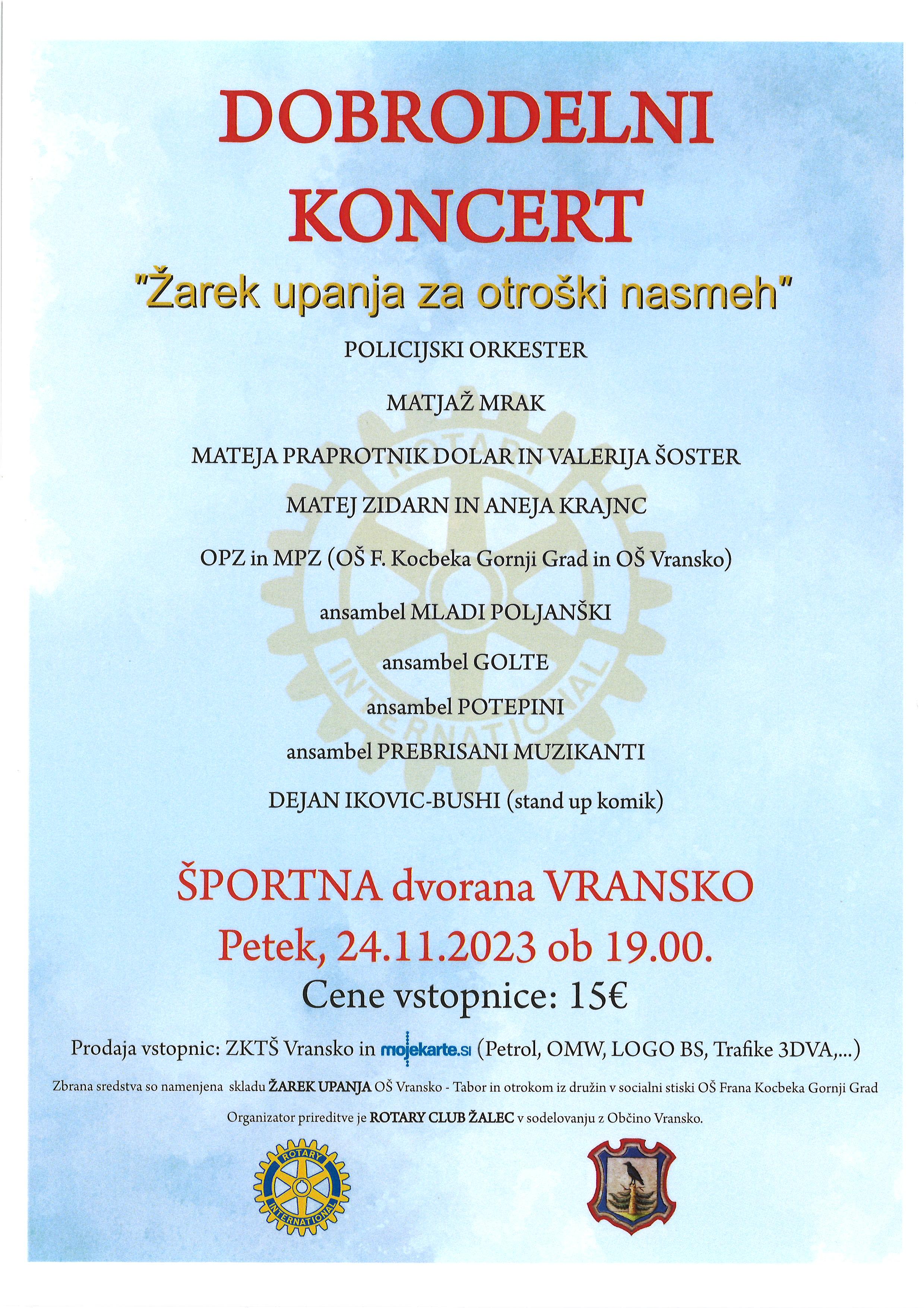 Vabilo na dobrodelni koncert Žarek upanja za otroški nasmeh